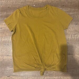 Madewell Mustard Short Sleeve Knot-Front Tee